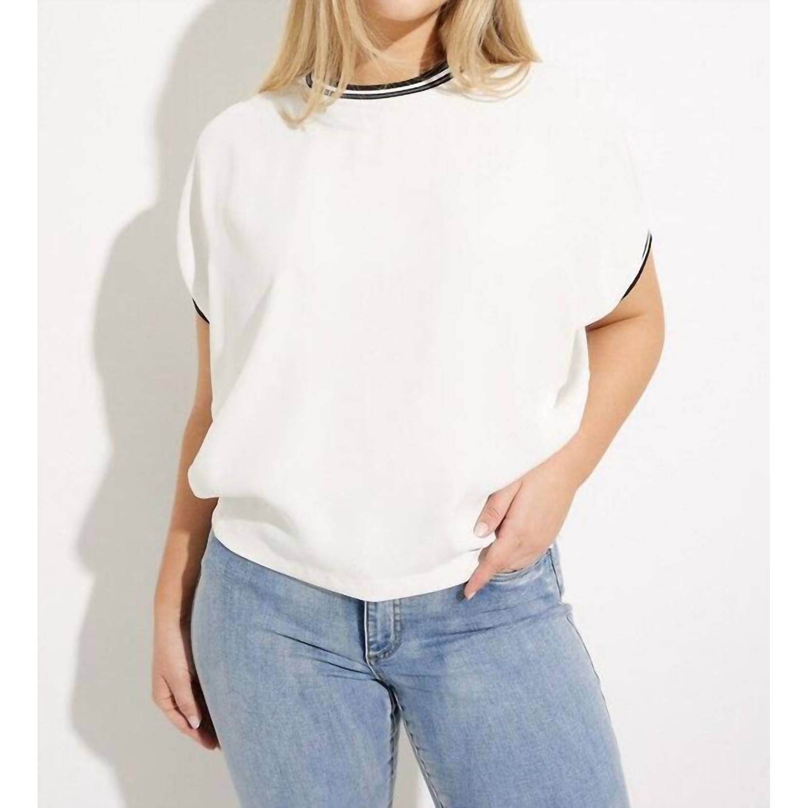 New Joseph Ribkoff Striped Trim Top In White